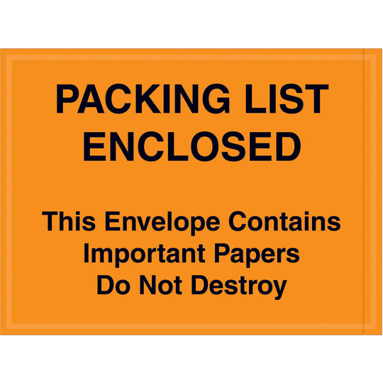 4 1/2 x 6 Orange Important Papers Enclosed Envelopes - Packing List 1000/Case