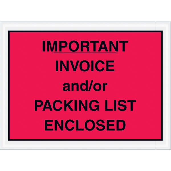 4 1/2 x 6 Red Important Invoice and/or Packing List Enclosed Envelopes 1000/Case