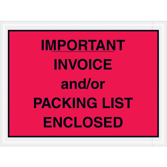 4 1/2 x 6 Red Important Invoice and/or Packing List Enclosed Envelopes 1000/Case