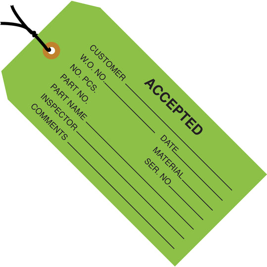 4 3/4 x 2 3/8 - "Accepted (Green)" Inspection Tags - Pre-Strung 1000/Case