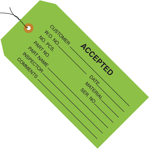 4 3/4 x 2 3/8 - "Accepted (Green)" Inspection Tags - Pre-Wired 1000/Case