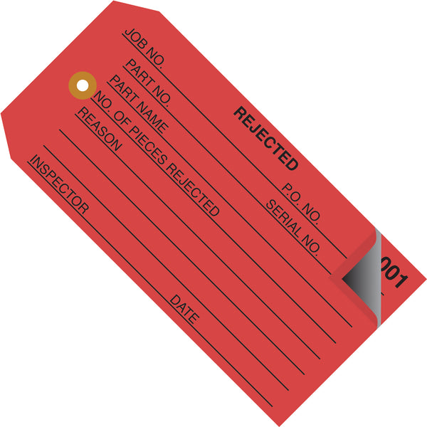 4 3/4 x 2 3/8 - "Rejected" Inspection Tags 2 Part - Numbered 000 - 499 500/Case