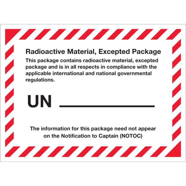 4 3/8 x 3 1/4" - "Radioactive Material, Excepted Package" Labels 500/Roll