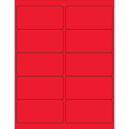 4 x 2" Fluorescent Red Removable Rectangle Laser Labels 1000/Case