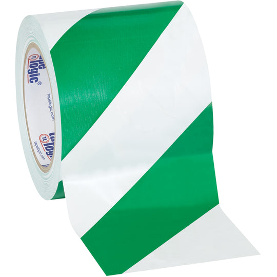 4" x 36 yds. Green/White Striped Vinyl Safety Tape 3/Case