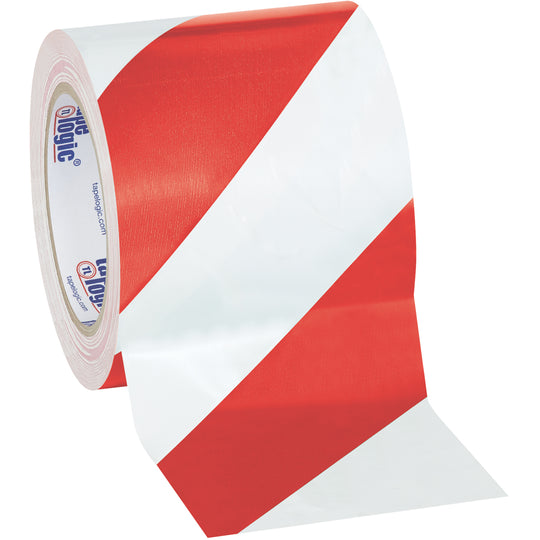 4" x 36 yds. Red/White Striped Vinyl Safety Tape 3/Case