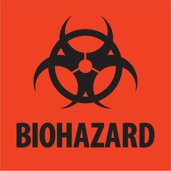 4 x 4" - "Biohazard" Fluorescent Red Labels 500/Roll
