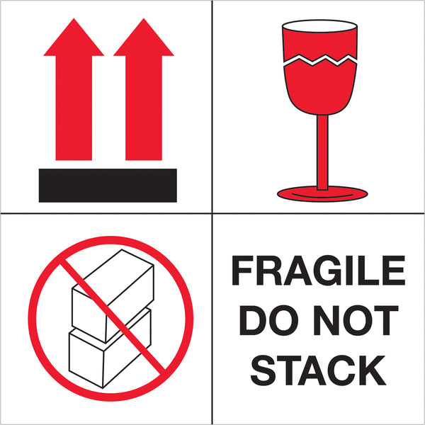 4 x 4" - "Fragile - Do Not Stack" Labels 500/Roll