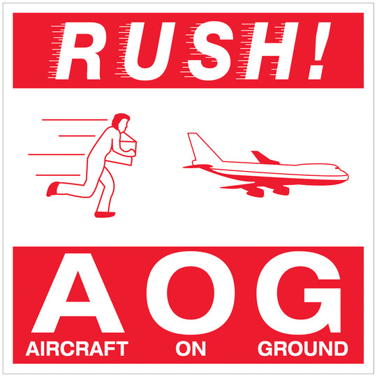 4 x 4" - "Rush AOG - Aircraft On Ground" Labels 500/Roll