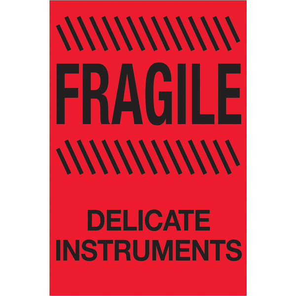 4 x 6" - "Fragile - Delicate Instruments" (Fluorescent Red) Labels 500/Roll