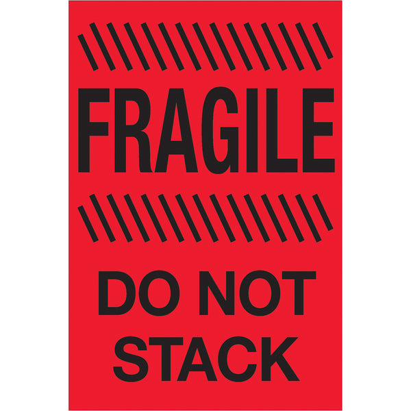 4 x 6" - "Fragile - Do Not Stack" (Fluorescent Red) Labels 500/Roll