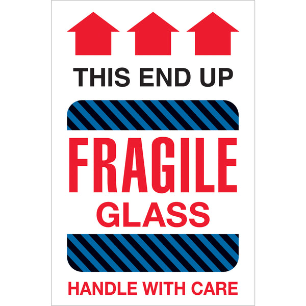 4 x 6" - "Fragile Glass - This End Up" Labels 500/Roll