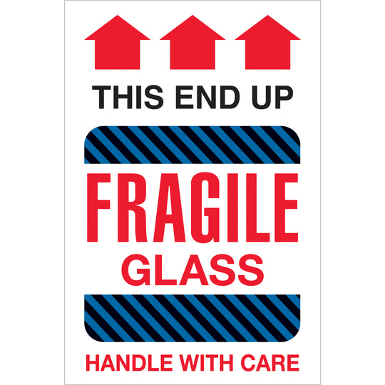 4 x 6" - "Fragile Glass - This End Up" Labels 500/Roll
