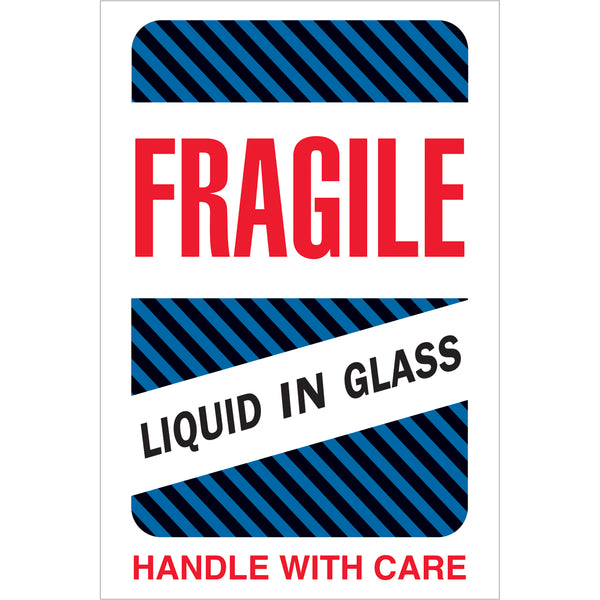 4 x 6" - "Fragile - Liquid in Glass" Labels 500/Roll