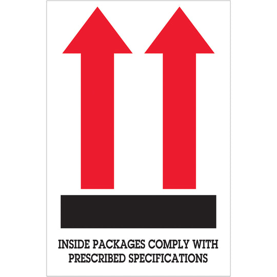 4 x 6" - "Inside Packages Comply..." Arrow Labels 500/Roll
