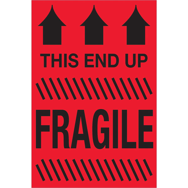 4 x 6" - "This End Up - Fragile" (Fluorescent Red) Labels 500/Roll