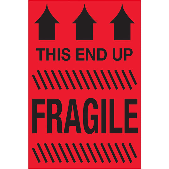 4 x 6" - "This End Up - Fragile" (Fluorescent Red) Labels 500/Roll