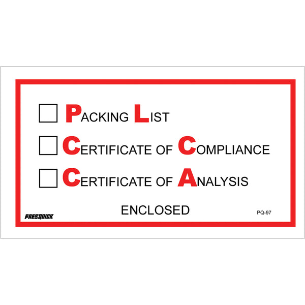 5 1/2 x 10 Packing List/Cert of Compliance/Cert. of Analysis Enclosed Envelopes 1000/Case