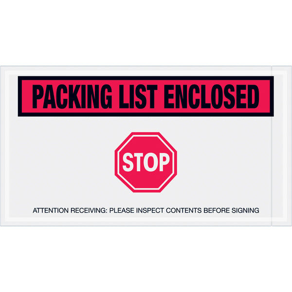 5 1/2 x 10 Red Packing List Enclosed - Stop Envelopes 1000/Case