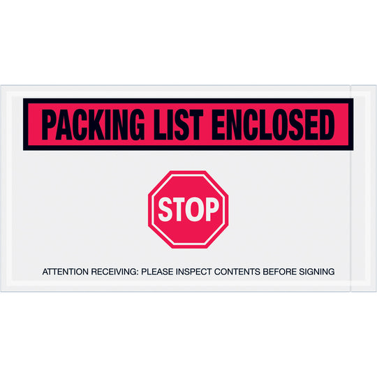 5 1/2 x 10 Red Packing List Enclosed - Stop Envelopes 1000/Case