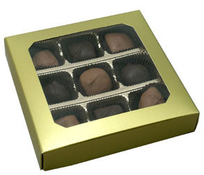 5-3/4 x 5-3/4 x 1-1/8 Gold 8 oz. (1/2 lb.) Square Candy Box LID - W/ Window 250/Case