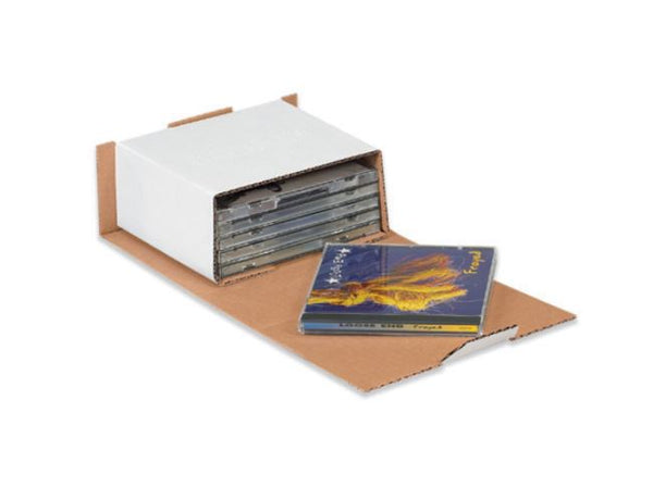 5 5/8 x 5 x 2 9/16 White Corrugated Boxes (fits 6 CD Jewel Cases) 50/Case