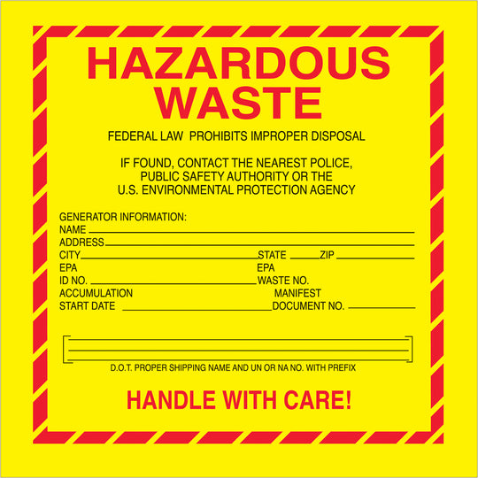 6 x 6" - "Hazardous Waste - Standard" Labels 500/Roll