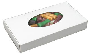 7-1/2 x 4x 1-1/8 (1/2 lb) White Candy Box with Oval Window 250/Case