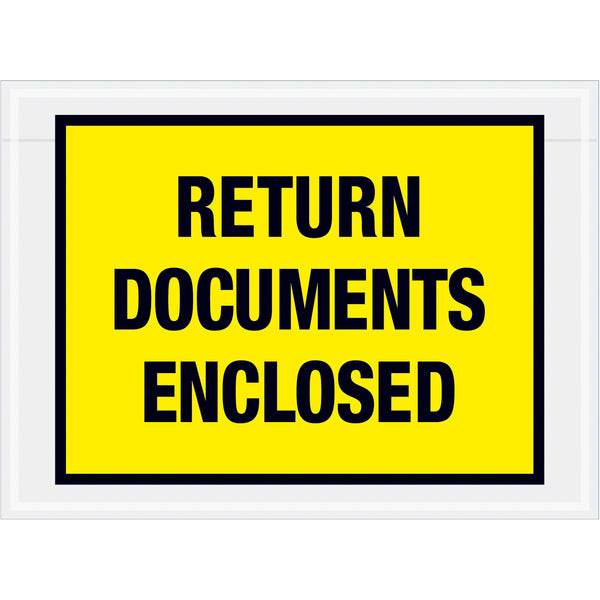 7 1/2 x 5 1/2 Yellow Return Documents Enclosed Envelopes 1000/Case
