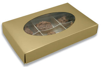 7-1/8 x 4-1/2 x 1-1/8 Gold 1/2 lb. Oval Window Candy Box LID - W/ Window 250/Case