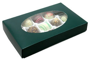 7-1/8 x 4-1/2 x 1-1/8 Green 1/2 lb. Oval Window Candy Box LID - W/ Window 250/Case