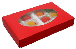 7-1/8 x 4-1/2 x 1-1/8 Red 1/2 lb. Oval Window Candy Box LID - W/ Window 250/Case