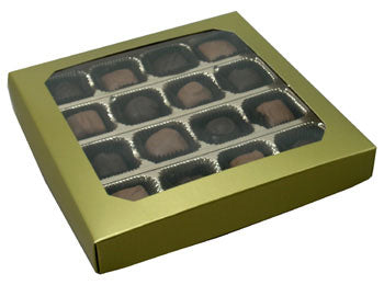 7-3/4 x 7-3/4 x 1-1/8 Gold 16 oz. (1 lb.) Square Candy Box LID - W/ Window 250/Case