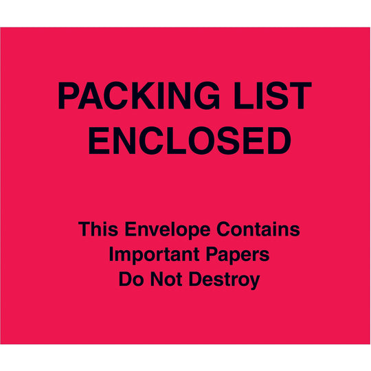 7 x 6 Red (Paper Face) Packing List Enclosed Important Papers Enclosed Envelopes 1000/Case