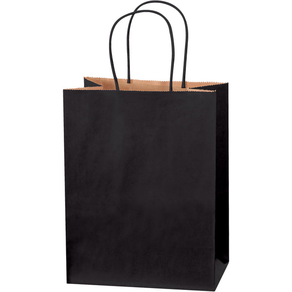 8 x 4 3/4 x 10 1/2 Black Shopping Bags w/ Handles 250/Case