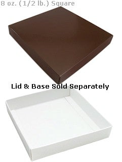5-9/16 x 5-9/16 x 1-1/8 White 8 oz. (1/2 lb.) Square Candy Box BASE 250/Case