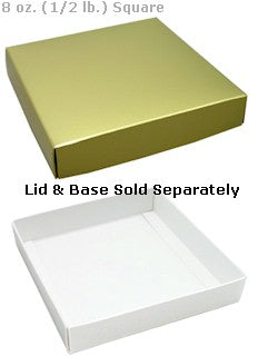 5-9/16 x 5-9/16 x 1-1/8 White 8 oz. (1/2 lb.) Square Candy Box BASE 250/Case