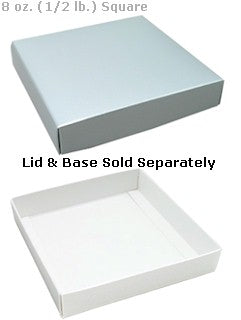 5-9/16 x 5-9/16 x 1-1/8 White 8 oz. (1/2 lb.) Square Candy Box BASE 250/Case