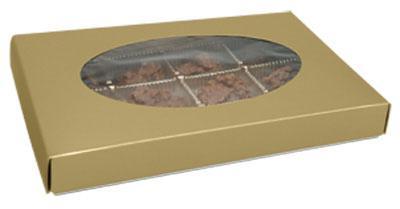 9-5/8 x 6-1/8 x 1-1/8 Gold 1 lb. Oval Window Candy Box LID - W/ Window 250/Case