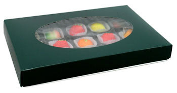 9-5/8 x 6-1/8 x 1-1/8 Green 1 lb. Oval Window Candy Box LID - W/ Window 250/Case