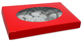 9-5/8 x 6-1/8 x 1-1/8 Red 1 lb. Oval Window Candy Box LID - W/ Window 250/Case