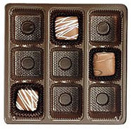 5-1/2 x 5-1/2 x 15/16 (8 oz.) Square Candy Tray Brown 9 Cavities 500/Case
