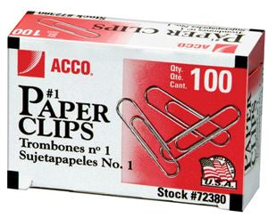 Paperclips, Standard #1 100/box, 10 box/pack 10/Pack
