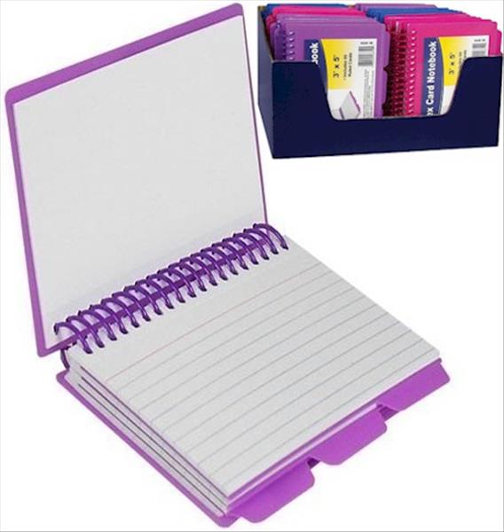 Spiral Bound Index Card Notebook with Tabs 3" x 5" Assorted Colors, 24 notebooks/display