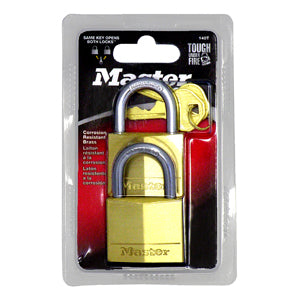 MasterLock Solid Brass 1-9/16" 2-Pack Padlock Keyed-Alike, 2 locks/card, 6 cards/box 12/Case