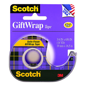 3M Scotch GiftWrap Tape (Satin Finish) 3/4"x650" w/Dispenser, 12 rolls/box