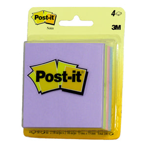 3M Scotch Post-It Notes Assorted Pastel Colors 3"x3", 50 sheets/pad, 4 pads/card, 12 cards/box