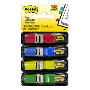 3M Scotch Colored Post-It Message Flags - 35 flags/dispenser, 4 dispensers/retail card, 6 cards/box
