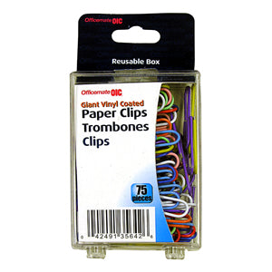 OfficeMate Giant Paper Clips Assorted Vinyl Color -75/pack, 6/box