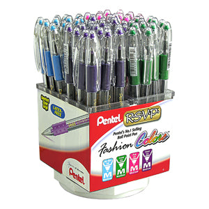 Pentel Ballpoint Pen Display 60 pc RSVP Fashion Colors-Medium 60/Case